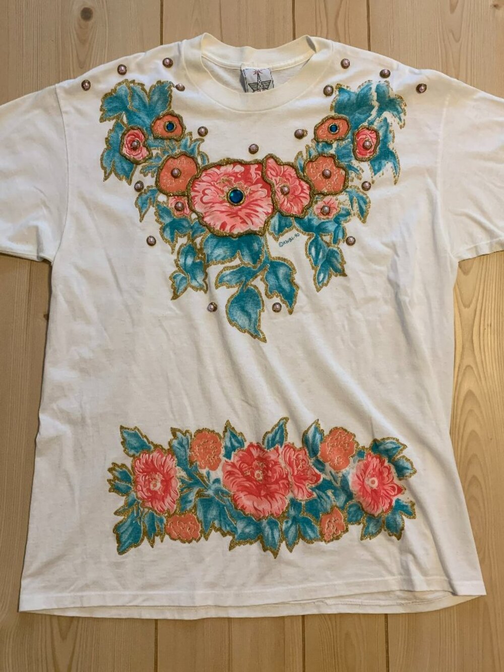 Vintage 90s Single Stitch KWBL Los Angeles LA CA California Y2K Floral T-Shirt L